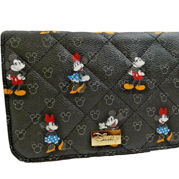 Disney Crossbody Bag Purse Mickey Minnie Mouse Black Embossed Gold Chain NWT - Picture 5 of 14